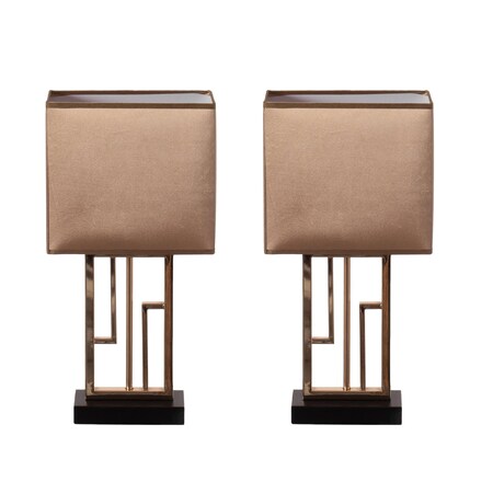 Quickway Imports Decorative Metal Table Lamp w/Gold Modern Stand and Brown Silk Lampshade 17 Inch, 2PK QI004583.2